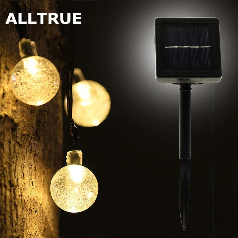 ALLTRUE-lámpara Solar de bola de cristal para exteriores, guirnaldas de luces LED de hadas, decoración de Navidad y jardín, 50 LED, 10M