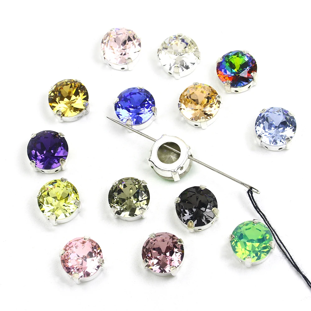 Mixed Color10mm Round Sew On Rhinestone With Claw Pointback Crystal Round Glass Sewing Rhinestones Strass For Needlework Garment