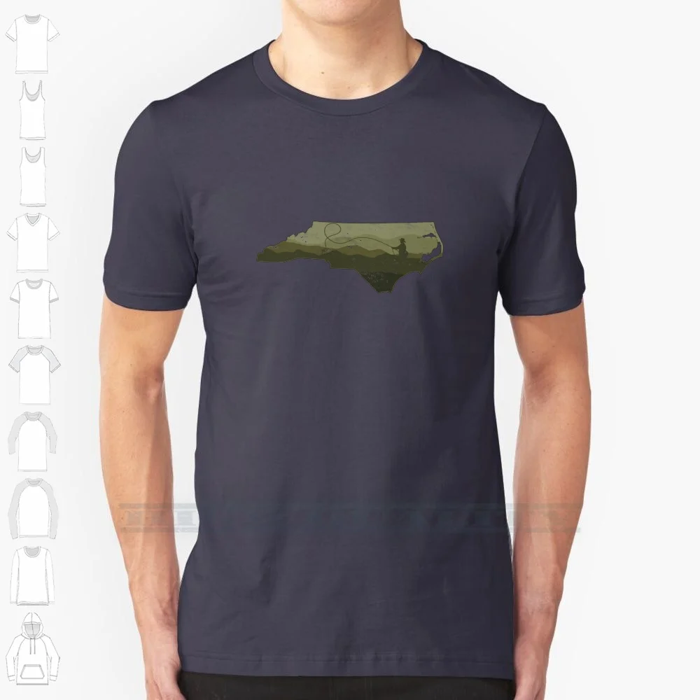 Fly Fishing North Carolina Fish Appalachian Mountain Trout 100% Cotton T Shirt North Carolina Fly Fishing State Map Appalachian