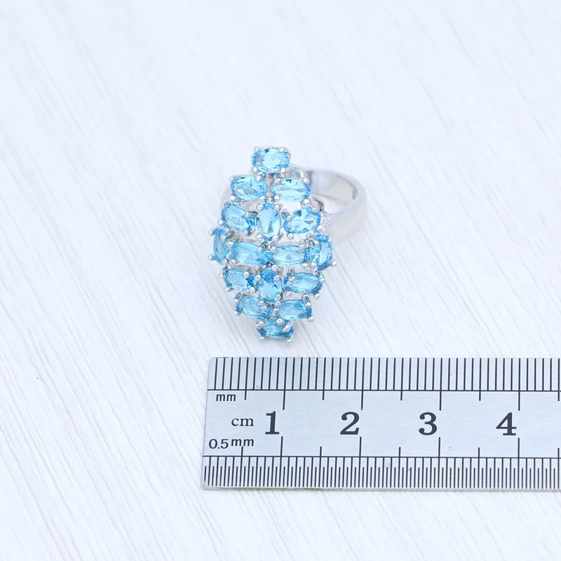 Bague de mariée transparente en argent Sterling 925, zircon cubique bleu ciel, accessoires bijoux de mariage, Noble