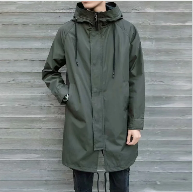 Men's windbreaker medium length jacket men's hooded men's jacket casual coat coat