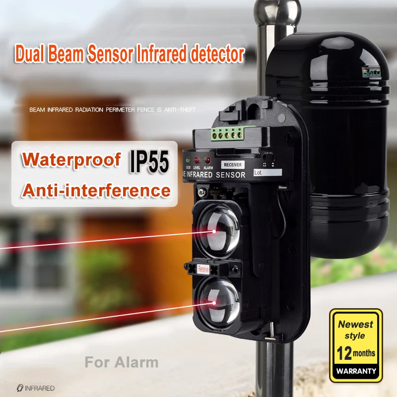 Waterproof Dual Beam Sensor Active Infrared Intrusion Detector IR 10m~150m Outdoor Perimeter Wall Barrier Fence for GSM alarm