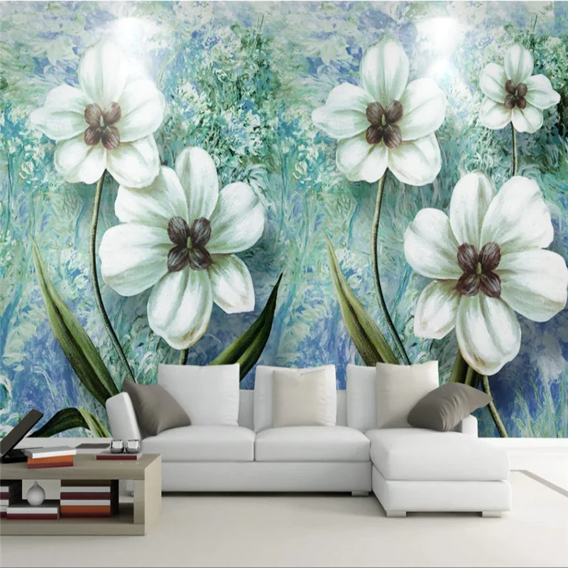 

xuesu European background hand-painted orchid living room background wall custom wallpaper 8D waterproof wall covering