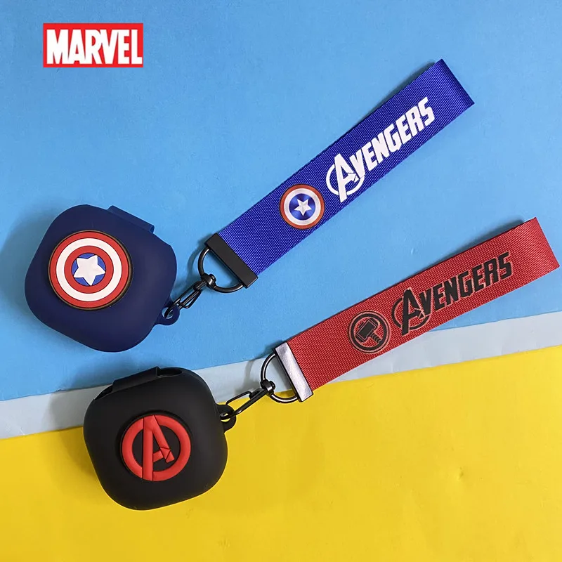 Cover Case Earphone Marvel Kartun untuk Samsung Galaxy Bud Live/Pro Casing Headphone Bluetooth Nirkabel Silikon dengan Tali