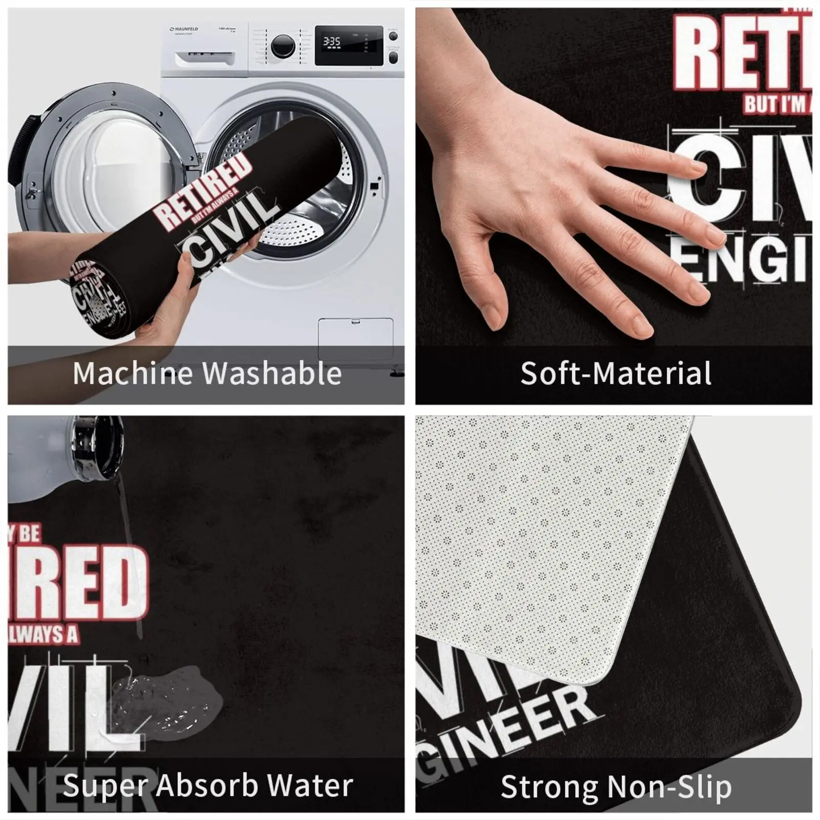 قميص مهندس مدني متقاعد البناء منشئ السجاد حصيرة البساط وسادة لينة عدم الانزلاق مهندس مدني علم المائية الفيزياء