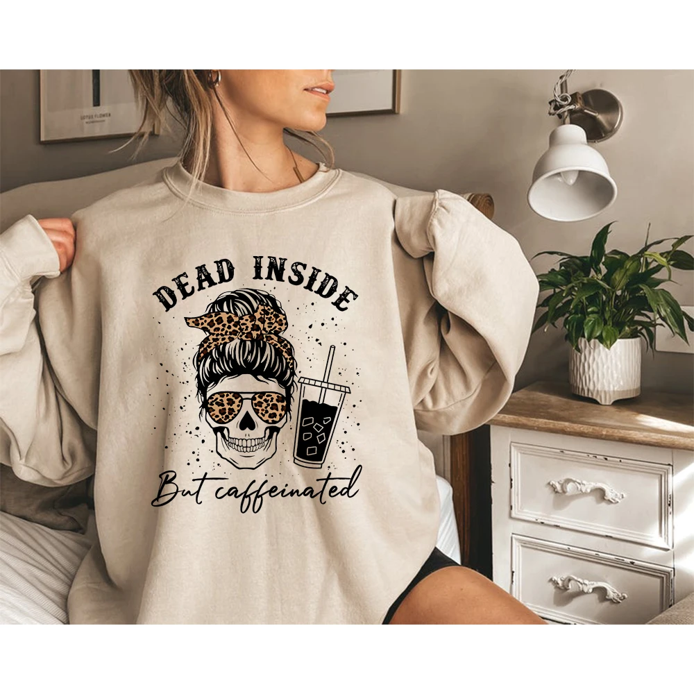 

Dead Inside Halloween Sweatshirt Womens Skeleton Halloween Shirt Funny Halloween Shirt Fall Shirt Pumpkin Spice Coffee Shirt