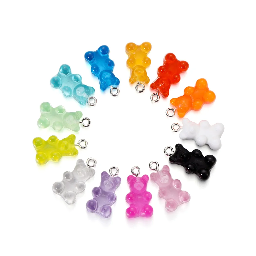 Dijes de resina de oso de goma de Animal para hacer pendientes colgantes, collares, llavero, hallazgos de joyería DIY, 14 colores, 20 piezas