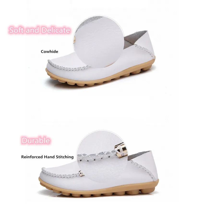 Summer Autumn Women Soft Genuine Leather Breathable Flats Non Slip on Casual Shoes with Round Toe for Mature Ladies Nurse