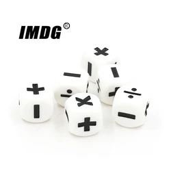 6pcs/Pack Plus Minus Multiply Symbol Dice 16mm Black White Resin Mathematics Calculation Dice #16 Round Corner Teaching Dice