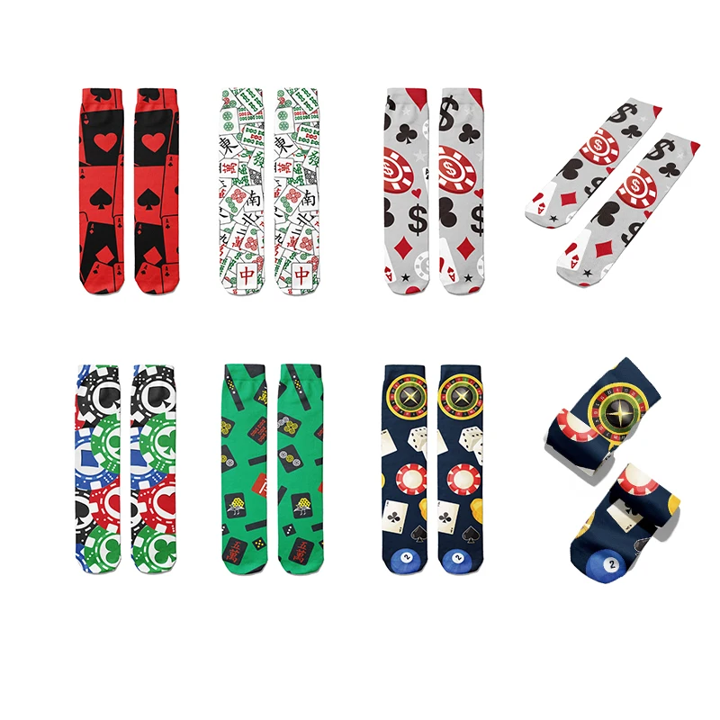 

Cotton Socks Funny Poker Card Tube Socks Compression Fashion Mixed Cotton Winter Warmth Funny Female Sock High Quality Unisex