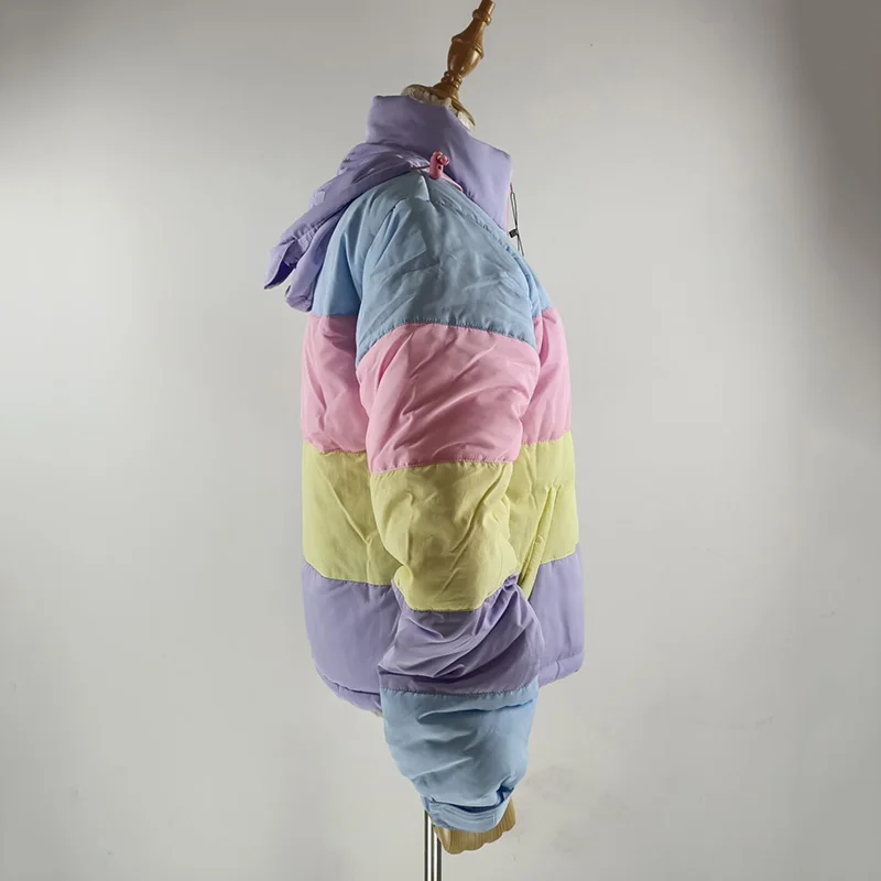 Doudoune rembourrée arc-en-ciel épaisse pour femme, manteau chaud pour étudiant, parka universitaire, hiver