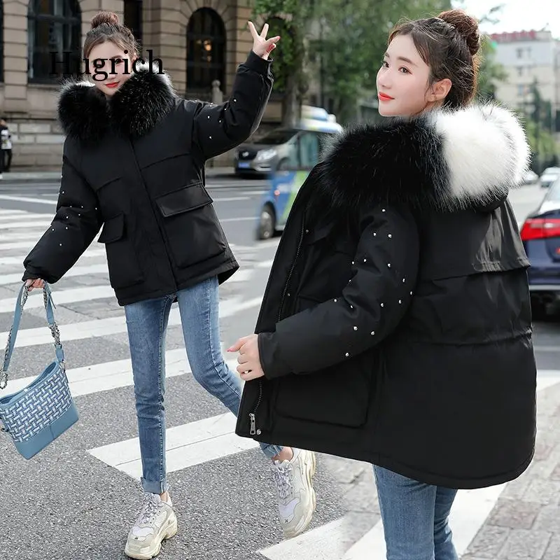 Women Winter Parkas 2020 New Thicker Fashion Fur Collar Hooded Warm Cotton Coat Jacke