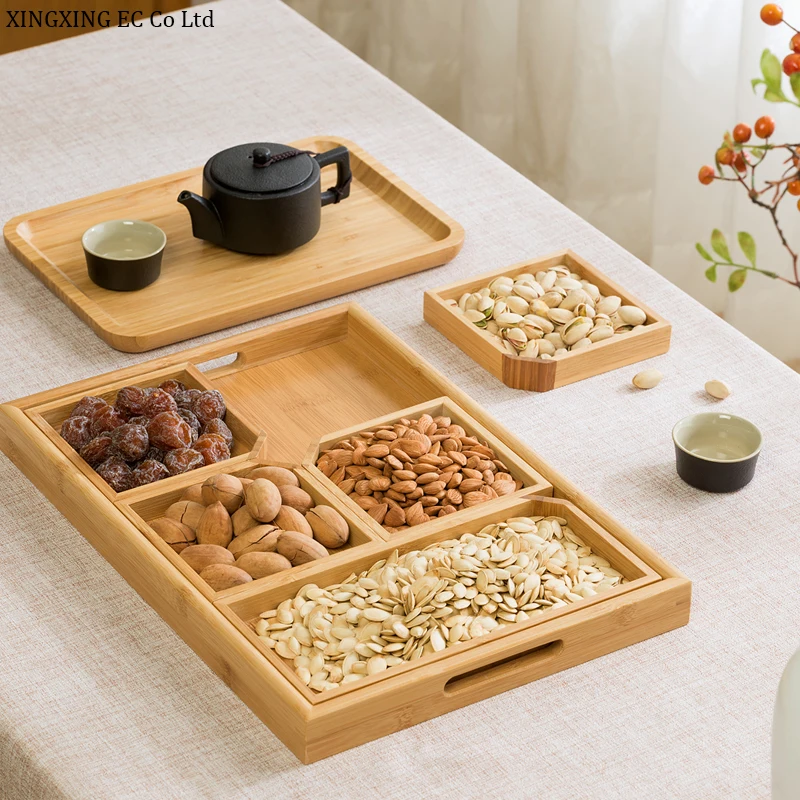 

Bamboo Water Cup Tray Fruit Tea Cup Baking Grilled Steak Cake Tray Household Rectangular Creative Solid Wood Japanese Style