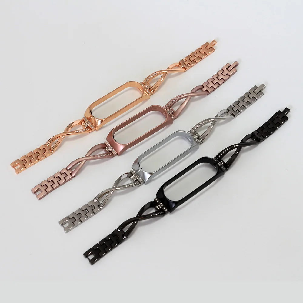 Pink Slim Strap Mi Band 8 7 6 Watch Bracelet Metal Wristband for Xiaomi Mi Band 4 5 Bands Miband Bling Smartwatch Strap