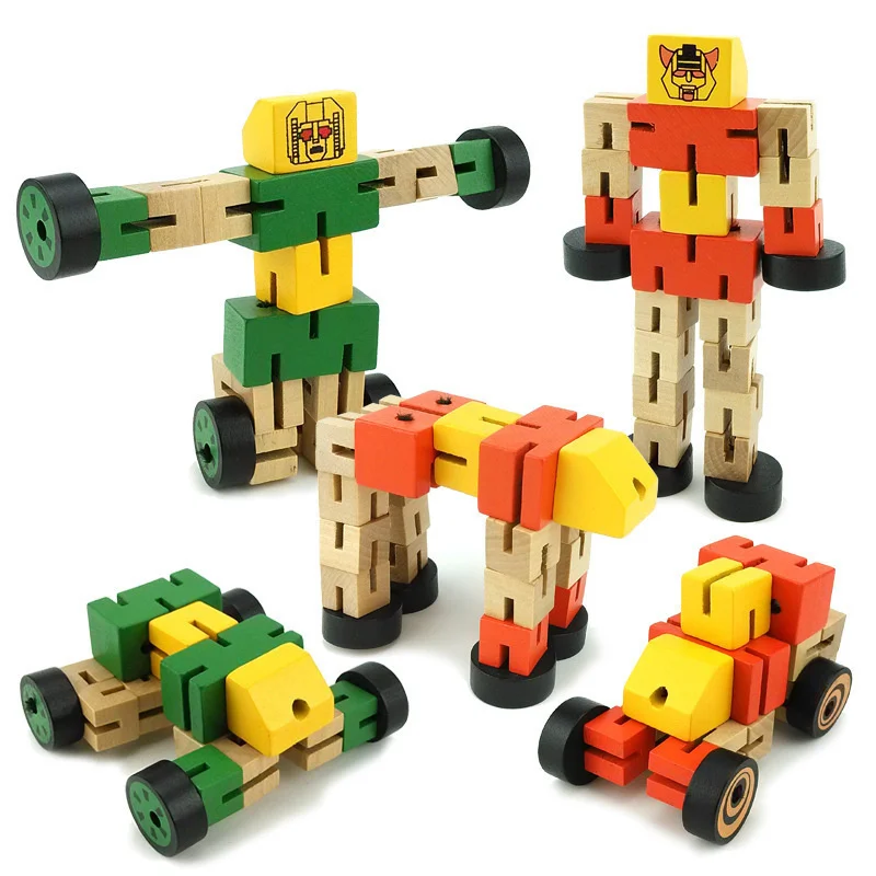 Kids Transformation Robot Building Blocks Wooden Toys For Children Autobot Figure Model Puzzle Learning Intelligence Toy Gifts