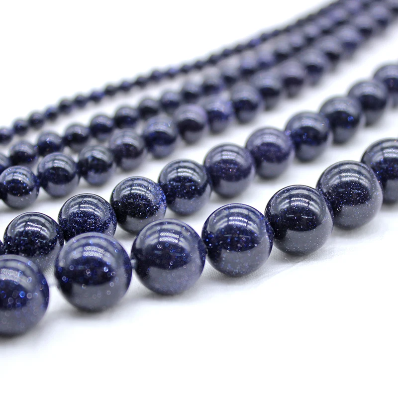 Natural Sandstone Perles Galaxy Blue Round Loose Sand Stone Strand Sitara Stars Sunstone Beads for Jewelry Making 4 6 8 10 12mm