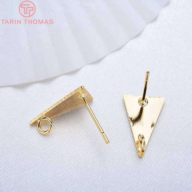 (2230) 10PCS 12x8.5MM 24k Gold Color Brass Long Triangle Stud Earrings High Quality Diy Accessories Jewelry Findings