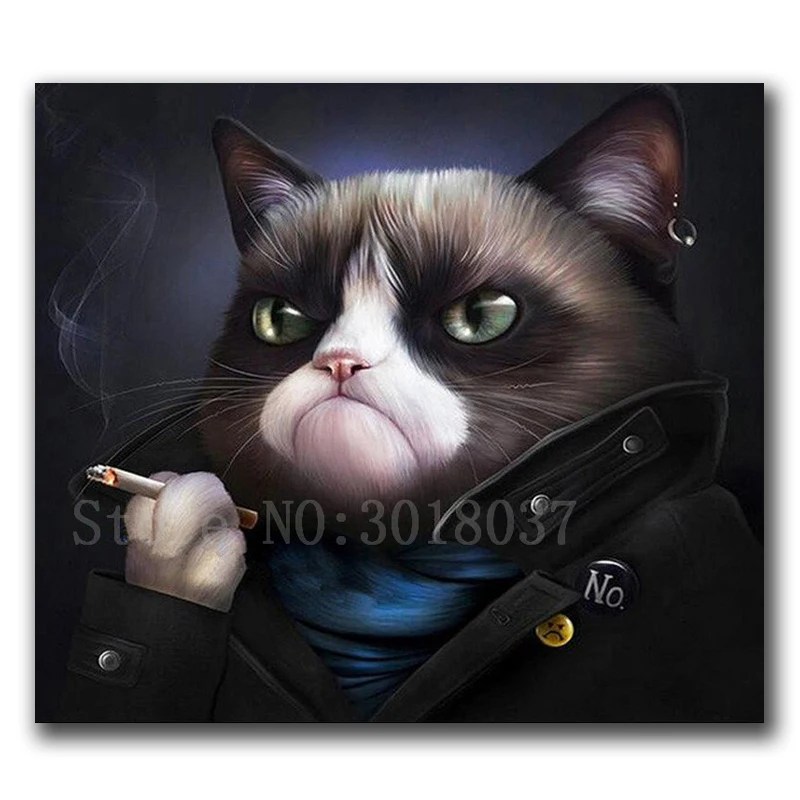 Diamond Mosaic Diy Diamond Embroidery Cat In Clothing And Smoking Full Diamond Painting Cross Stitch Rhinestone Home Decorations