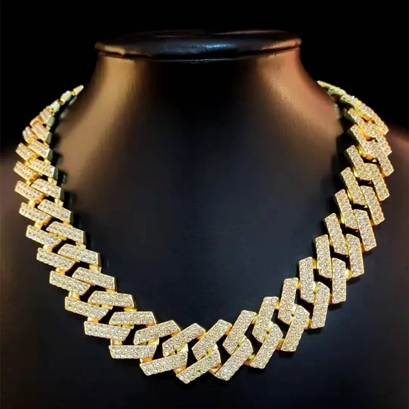 20mm Men Hip Hop Chain Necklace pave setting Rhinestone Male Hiphop iced out bling rhombus Cuban Chains Necklace fashion jewelry