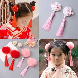 Chinese New Year Flower Hair Clips Tassels, Cute, Hair Accessories Traditional for Girls Children Kids Hair Accessories
