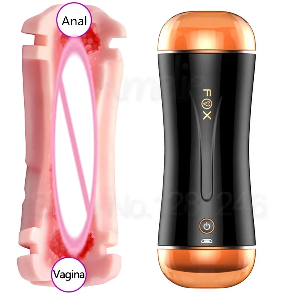 Vagina Anal Double Channel Male Masturbator 10 Mode Vibration Male Masturbation Cup Realistic Pocket Pussy Oral Sex Toys for Men