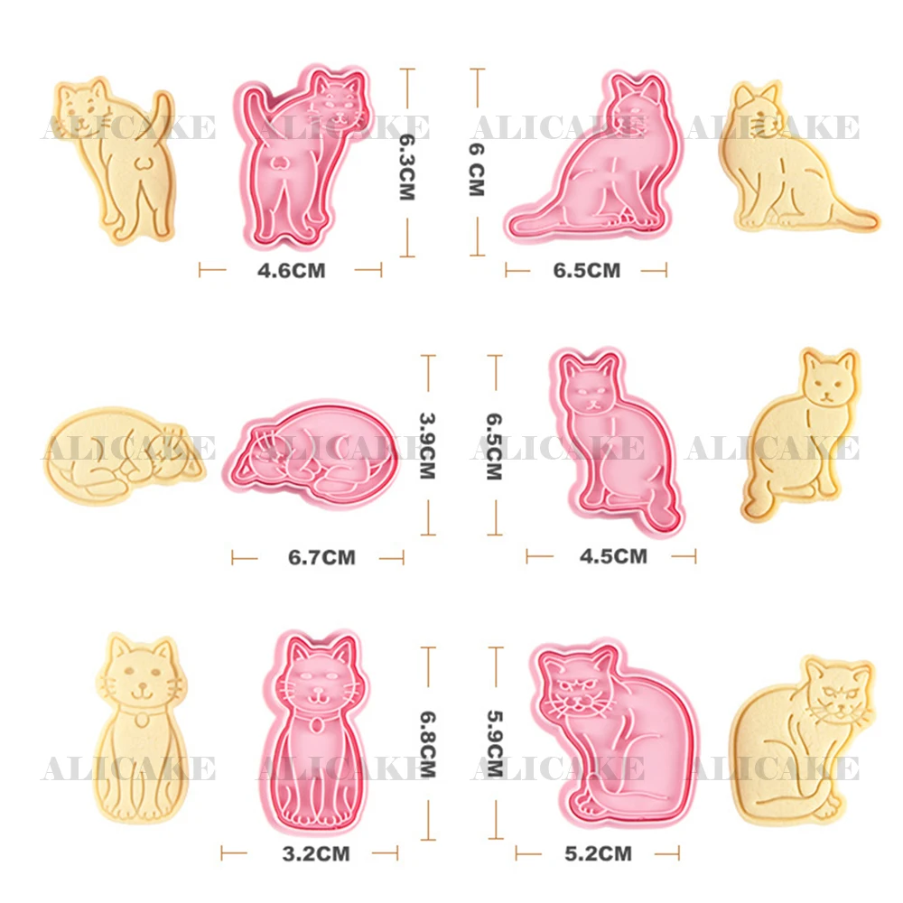 Cat Cookies Cutters Plastic Cartoon Pressable Biscuit Mold Pussy Confectionery Cookie Stamp Kitchen Baking Pastry Bakeware Tools