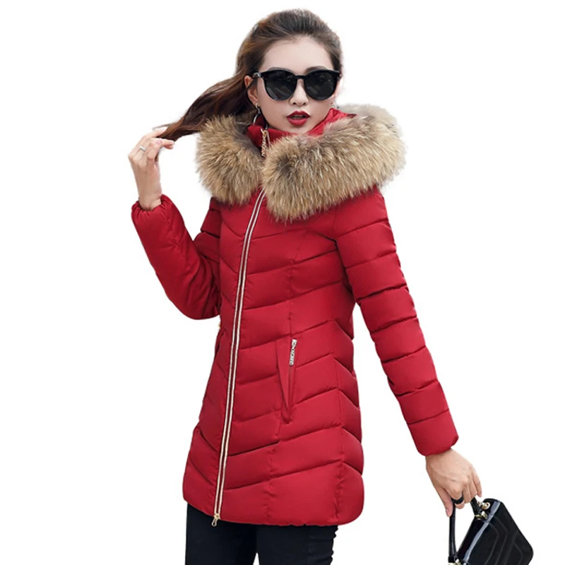 

Oversized M-6XL women slim long parkas with fur collar hooded office lady Fad winter thick solid jacket casual warm femlae coat