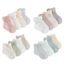 Lawadka 4Pairs/Lot Kids Socks for Girls Boys Cotton Solid Princess Children Sock Casual Summer Mesh Thin Newborn Baby Socks New