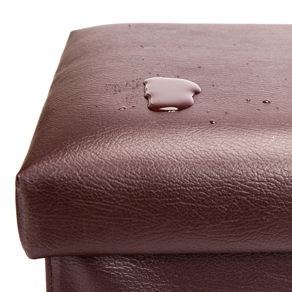 ottoman storage Storage Stool Space Saving Practical PVC Leather Square Shape Surface with Line Footstool Brown - US Stock