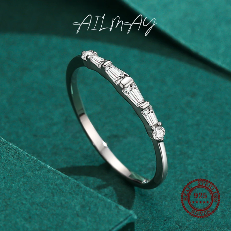 Ailmay Mode Geometrische Ontwerp Dazzling Zirconia 925 Sterling Zilveren Ringen Voor Vrouwen Bruiloft Engagement Fijne Vrouwelijke Sieraden