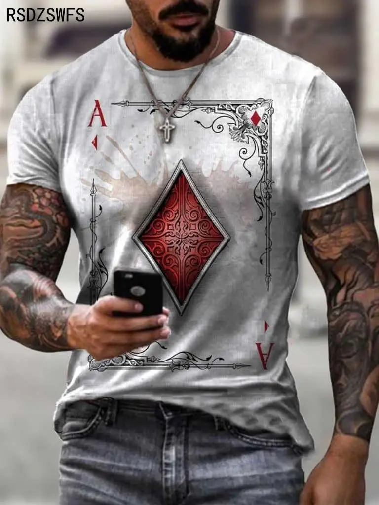 2021 Summer New Fashion Trendy Men Street Poker At Shirt 3d Printing Printing Trendy Men Short-sleeved O-neck 3d Printingxxs-5XL