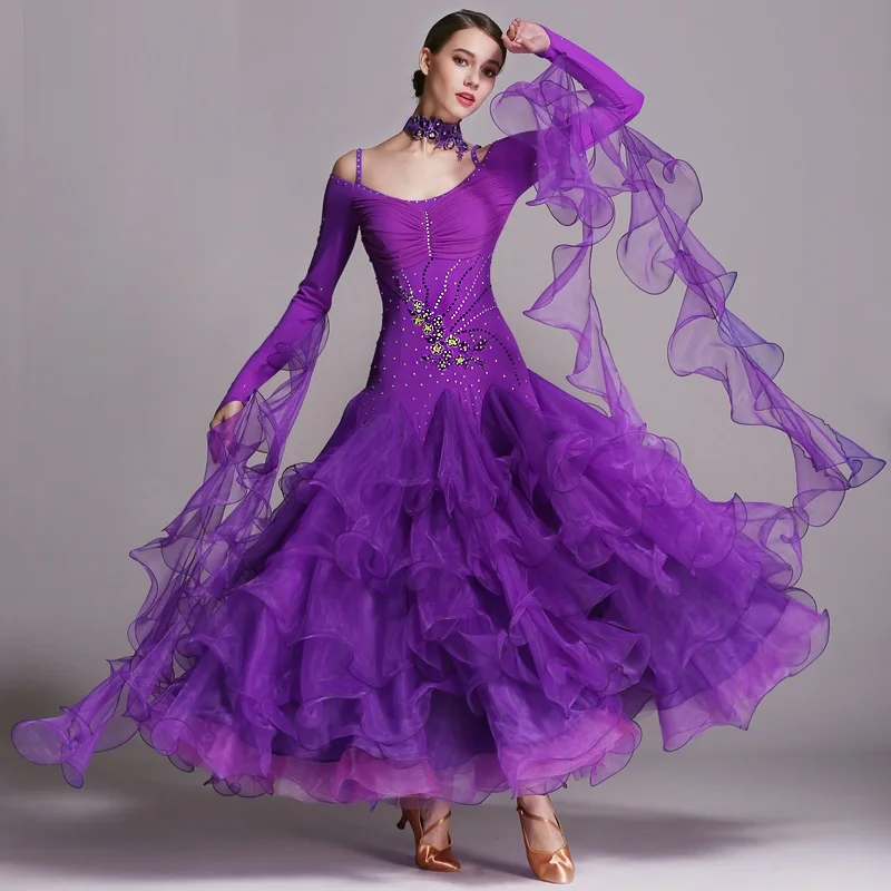 Purple Ballroom Dance Competition Dresses Women Performance Modern Practice Costumes Standard Party Tango Waltz Clothes