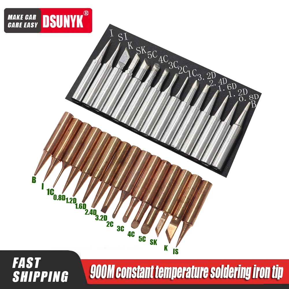 15pcs Soldering Iron Pure Copper 900M Soldering Iron Head Set Inside Hot Bare Copper Electric Soldering Iron Tip for 936 852d+