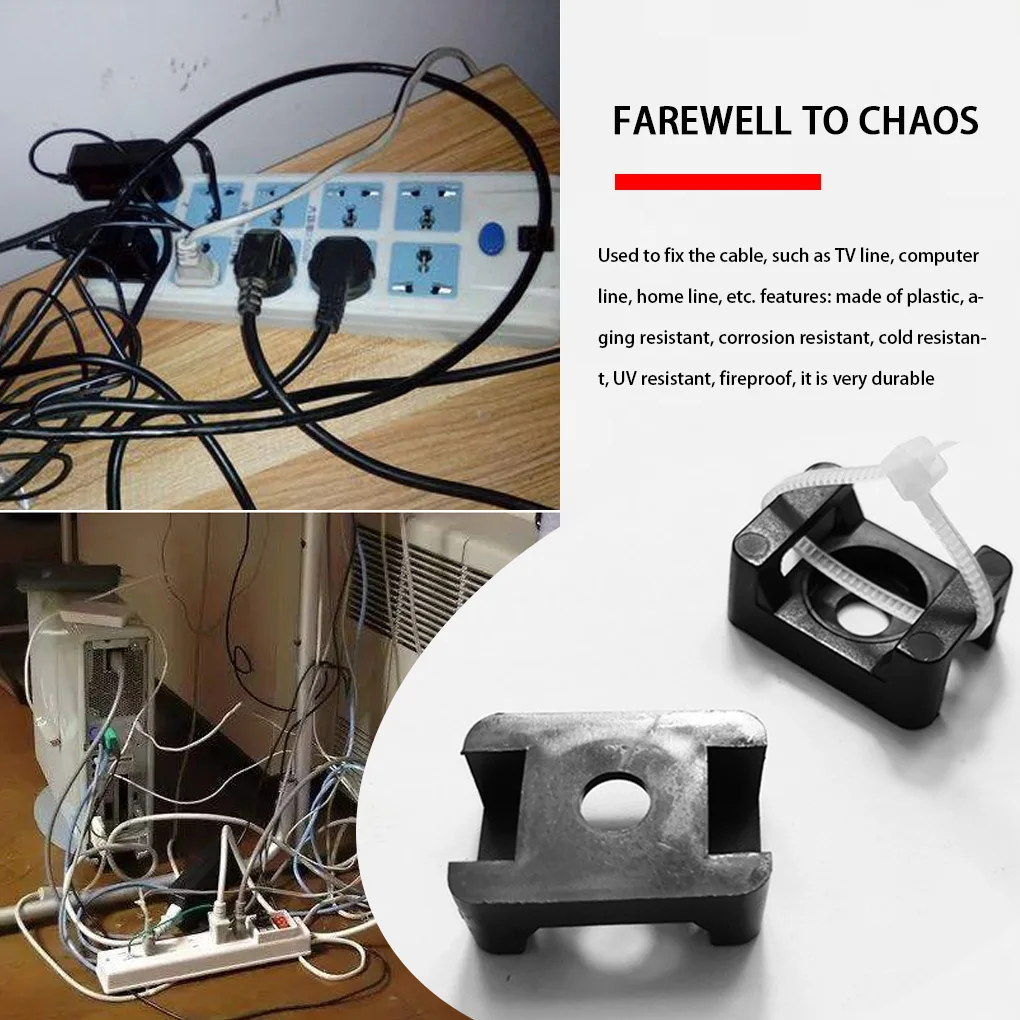 100pcs Cable Tie Mount Clips Saddle Type Wire Holder Bases Computer TV Cord Fixing Clamps