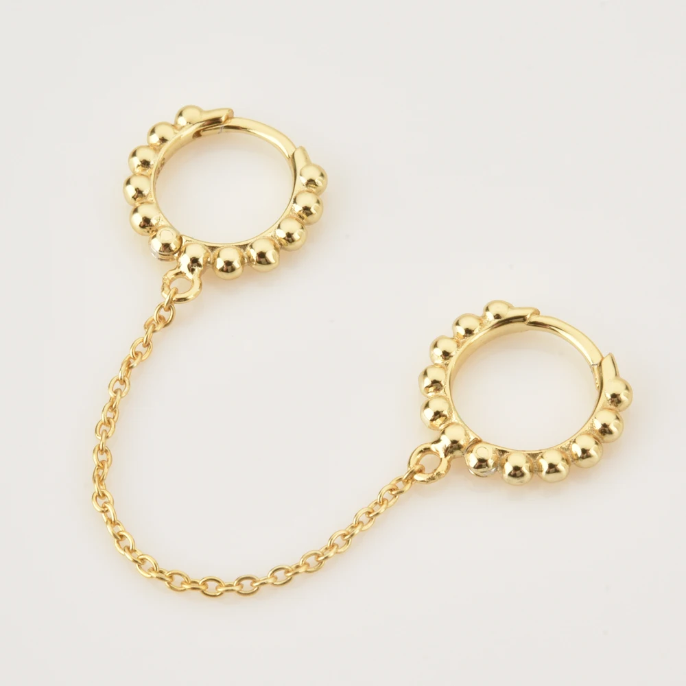 ANDYWEN 925 Sterling Silver Gold Beads Huggies Hoops Chains Piercing Pendiente Clips 2021 Round Wedding Gift Jewelry Gift