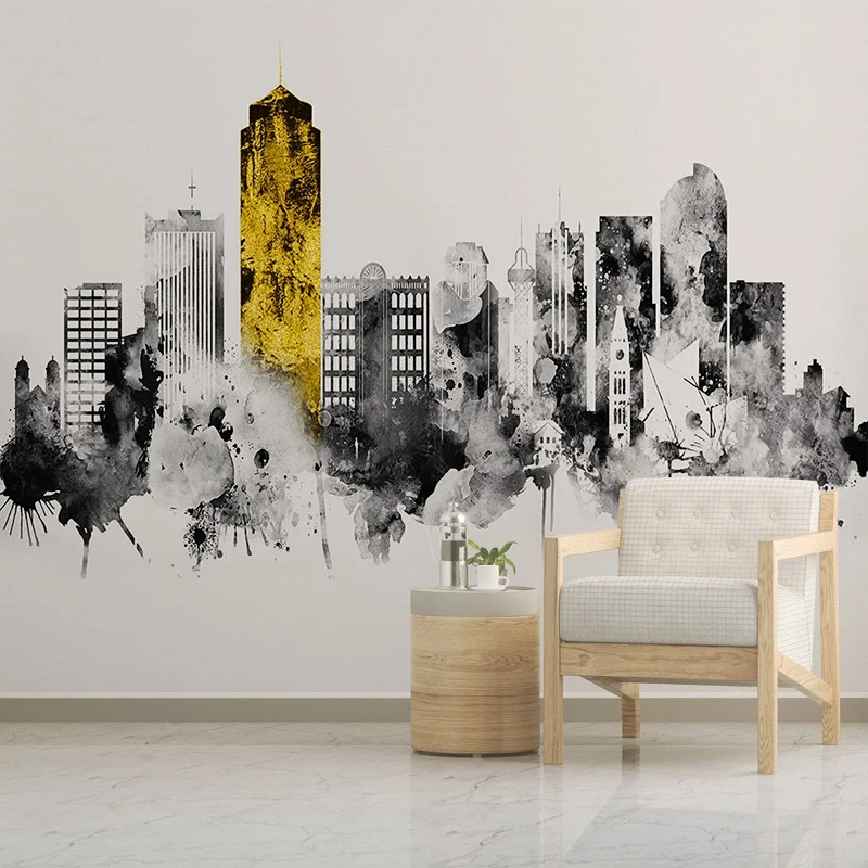 Custom 3D Wallpaper Modern Wall Painting Abstract Water Ink City Building Art Mural Study Living Room Decor Papel Pintado Pared