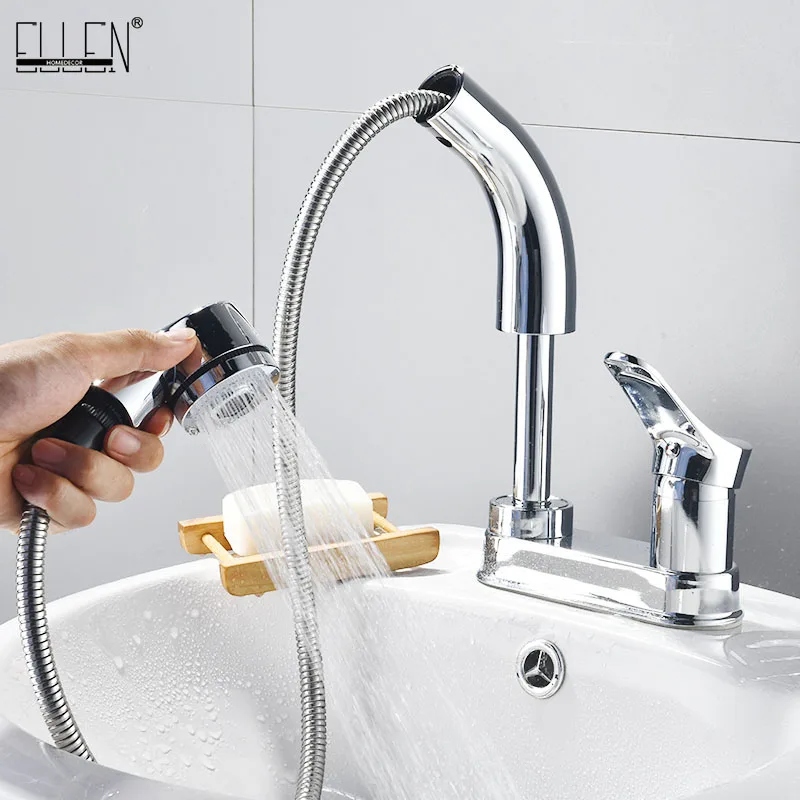 

ELLEN Pull Out Bathroom Sink Faucet 2 hole Water Mixer Crane Hot Cold Basin Sink Tap Chrome Finished ELB92