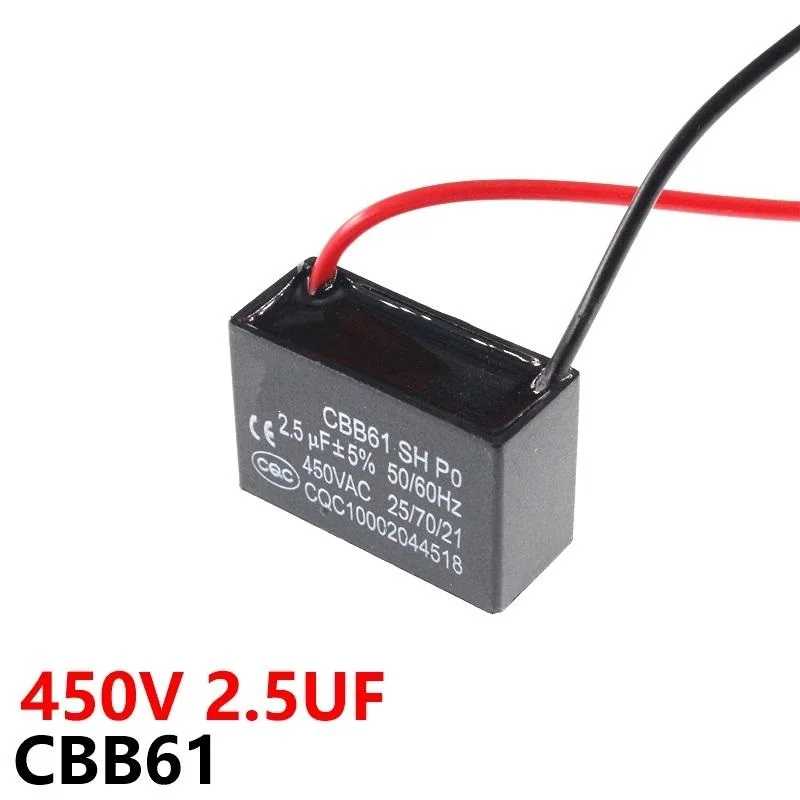 CBB61 450VAC 2.5UF Fan Starting Capacitor Lead Length 10CM