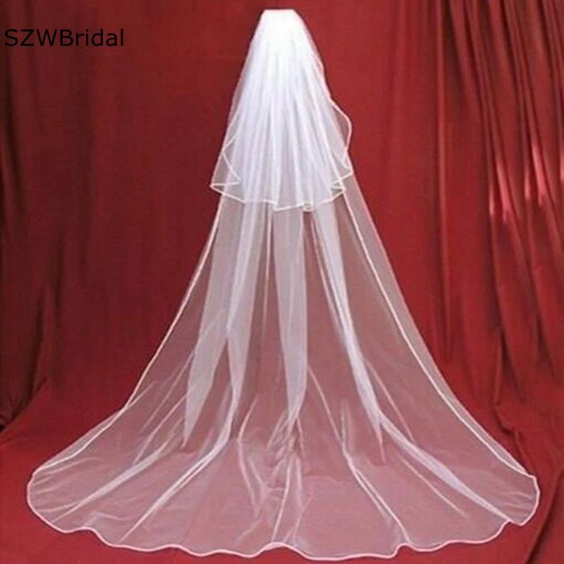 

New Arrival White Ivory Two layer Bridal veil long Boda Velo de novia wedding veils Wedding accessories velo de novia