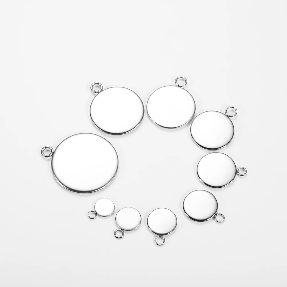 Pendentif rond en acier inoxydable, Cabochon vierge, réglage de Base, plateau lunette pour bricolage, fournitures pour la fabrication de bijoux, vente en gros, 6-25mm, 20 pièces