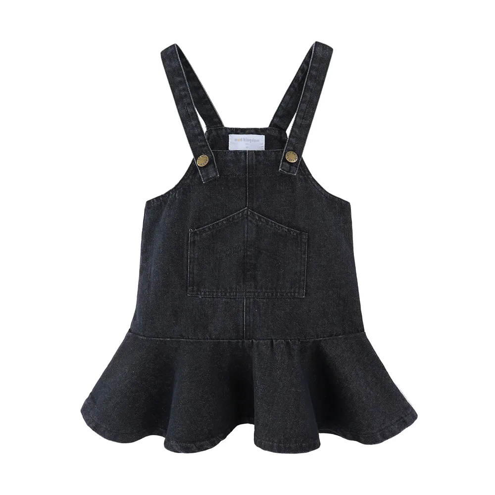 Mudkingdom Little Girls Dresses Denim Overalls Loose Girl Skirtall Jumper Plain Pinafore Mini Dress Toddler Girl Spring Clothes