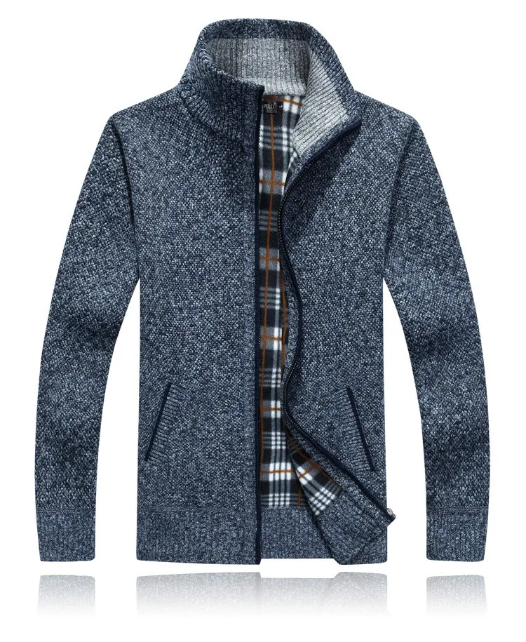 Winter Dicke Herren Strickpullover Mantel Off White Langarm Strickjacke Fleece Full Zip Männlich Kausal Plus Size Kleidung für den Herbst – Detail 3