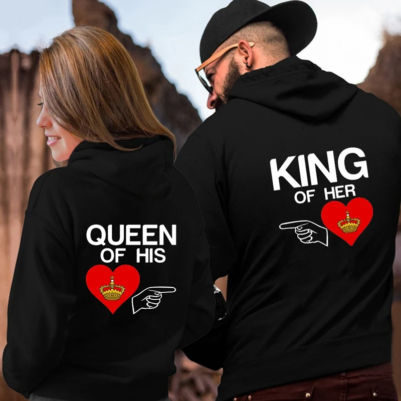 Women Men Lovers Sweatshirt Lovers Couples Couple Hoodies Chritsmas Costumes QUEEN OF HIS HEART KING OF HER HEART