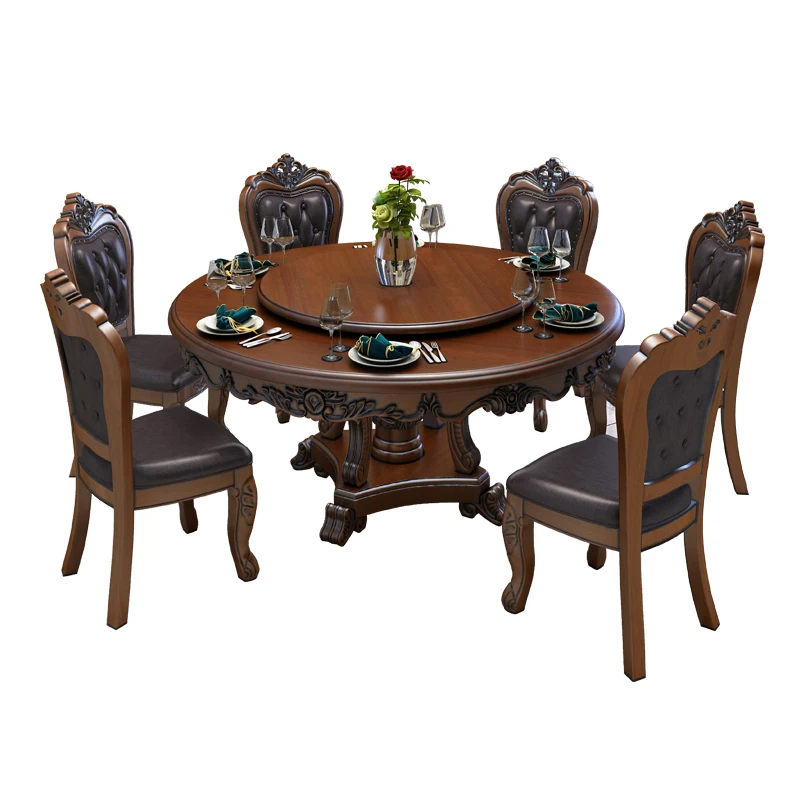 European style dining table and chair combination round table with turntable