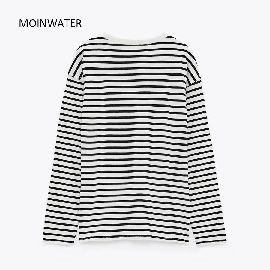 MOINWATER 2021 New Women Classic Striped Tees Tops for Spring Autumn Lady Cotton Long Sleeve Causal T-shirts MLT2112