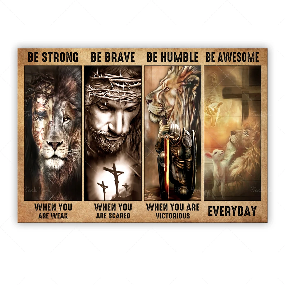 Be Strong Be Brave Be Humble Be Awesome, Jesus Poster, Chritian Poster, God Poster, Jesus And Lion Poster, Unframed Paper Poste