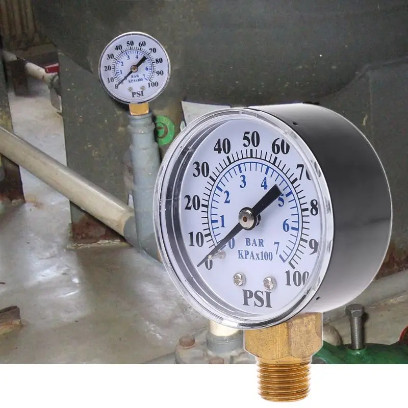 Well Pressure Gauge 1/4'' NPT Thread 0-100 0-7 Bar Water Air Gas Pressure Monitor63HF