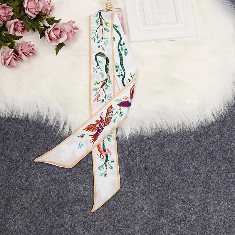 Fashion Women 2024 Brand Design Silk Scarf Fashion Horse Rope Print Headband Skinny Bag Hair Scarves Neckerchief female bow ties