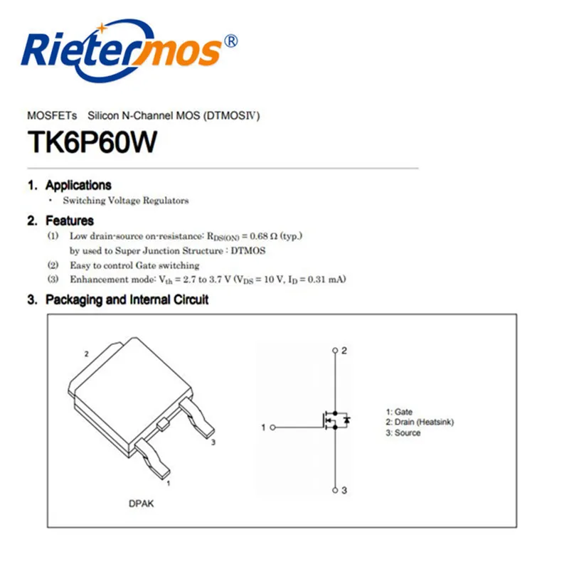 100 قطعة TK6P60W TK6P60V TK6P60 6P60W N-CHANNEL 600V 6A TO252