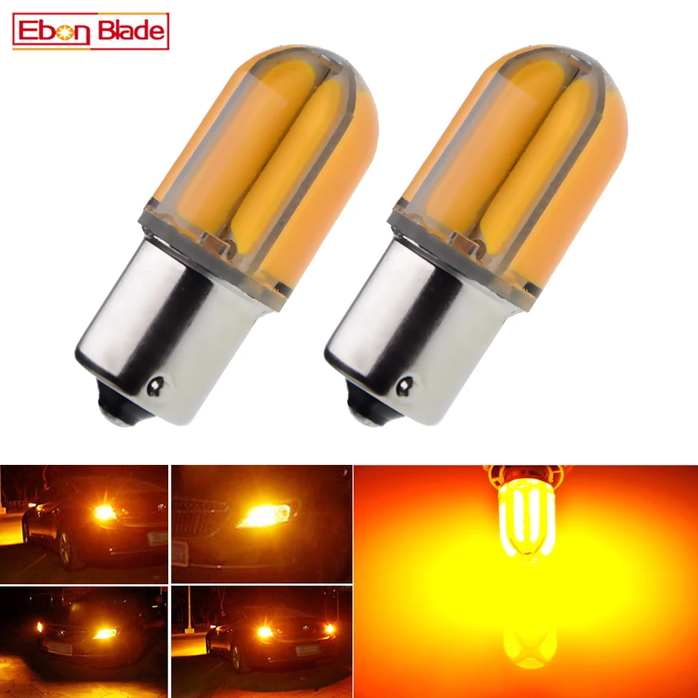 2Pcs Car 1156 BA15S P21W BAU15S PY21W LED Lights Bulbs Amber Yellow Orange Silicone Shell Turn Signal Light Bulb Auto Lamp 12V